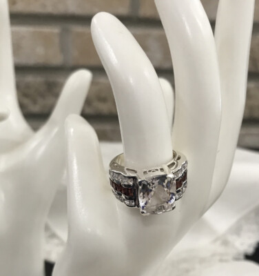 FINE GEMSTONE RUBY STERLING SILVER RING COCKTAIL ENGAGEMENT SIZE 6 CZ    