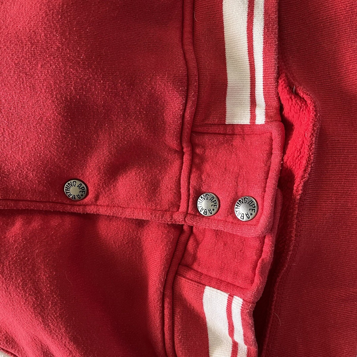 BAPE sz XS Baby Milo Red Baseball Jacket White Sleeves
