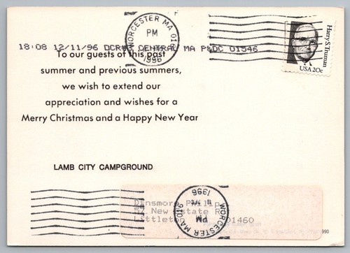Postcard Phillipston MA Lamb City Campground Christmas Camper Van RV Santa Claus - Picture 2 of 2