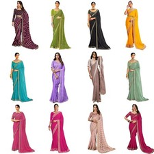 Bandhani Printed Embroidery Lace Georgette Saree with Unstitched Blouse Piece