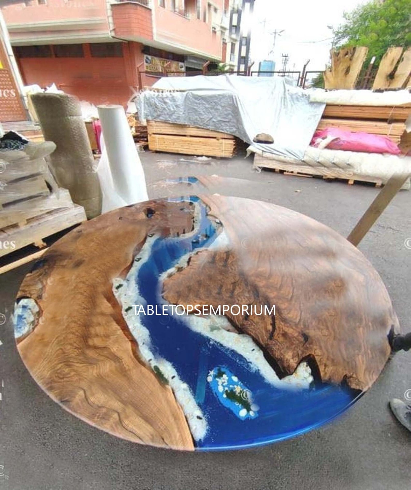 Mesa central de resina epoxi oceánica mesa lateral epoxi decoración de madera natural