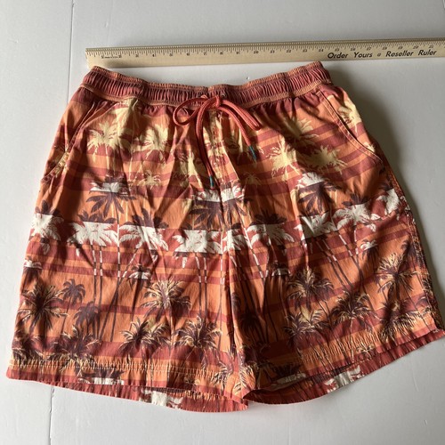 Tori Richard Hawaiian Palm Trees Swim Trunks Mens Medium Orange Lined Swim Short