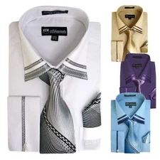 Men's French Cuff Casual Dress Shirt + Matching Tie and Hanky Set  SG-28