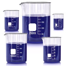 Glass Beakers Set, 5 Sizes 10ml, 25ml, 50ml, 100ml, 250ml, 3.3 Borosilicate ...