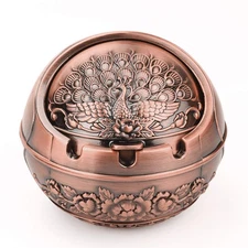 Vintage Decorative Windproof Ashtray with Lid for Cigarettes Metal Portable C...
