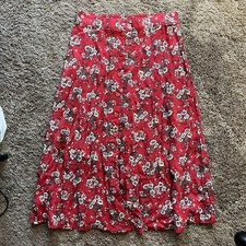 Vintage 90s Midi Skirt Red Floral Button Front Cottagecore Fairy Flowy Dainty