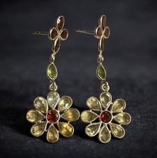 New Arrival Charmpagne Quartz, Red Garnet, Peridot Handmade 925 Silver Earrings