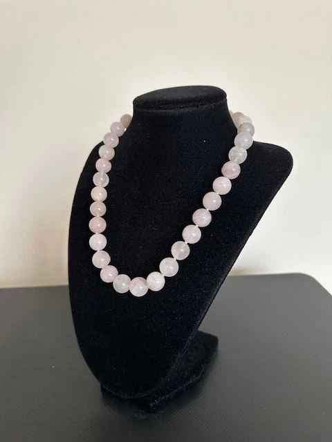 Ожерелье элегантное 18 дюймов натуральный розовый кварц большой 12 мм драгоценные камни - Изображение 3 из 4