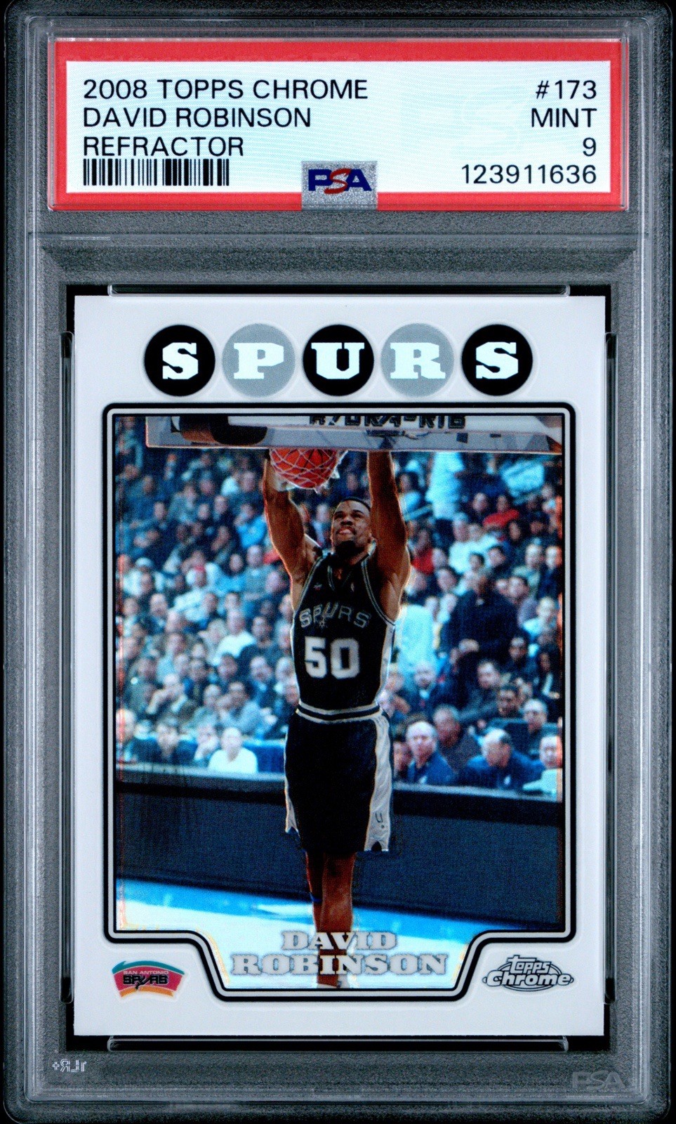 2008 DAVID ROBINSON TOPPS CHROME REFRACTOR #173 PSA 9 MINT HOF SPURS POP 6
