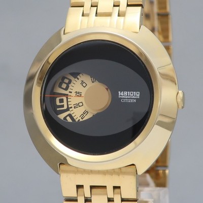 [N MINT]  Vintage Citizen Independent 1481010 Jumping Hour 6038 Gold & Black