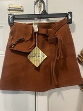 Vtg 60s 70s Napoli Suede Mini Skirt Deadstock Fringe Rave Festival Boho S/M 10