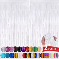 2 Pack White Metallic Tinsel Foil Fringe Curtains 3.3x8.3 Ft Decoration New