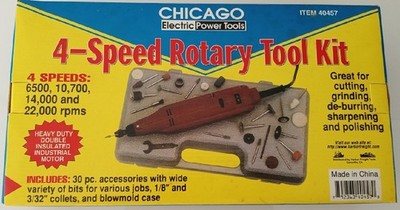 New: Chicago Electric Power Corded 4-Speed Rotary Tool Kit Model 40457