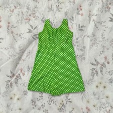 Vintage 60s Romper Playsuit Polkadot Neon Green Shorts Medium Zip Closure