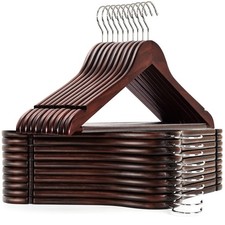 20 Pack Solid Wood Suit Coat Hangers, Smooth Walnut Finish Wooden Dress Hange...