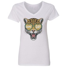 Vintage Jaguar Sunglasses Funny Game Day Fans Ladies' V-Neck Tshirt