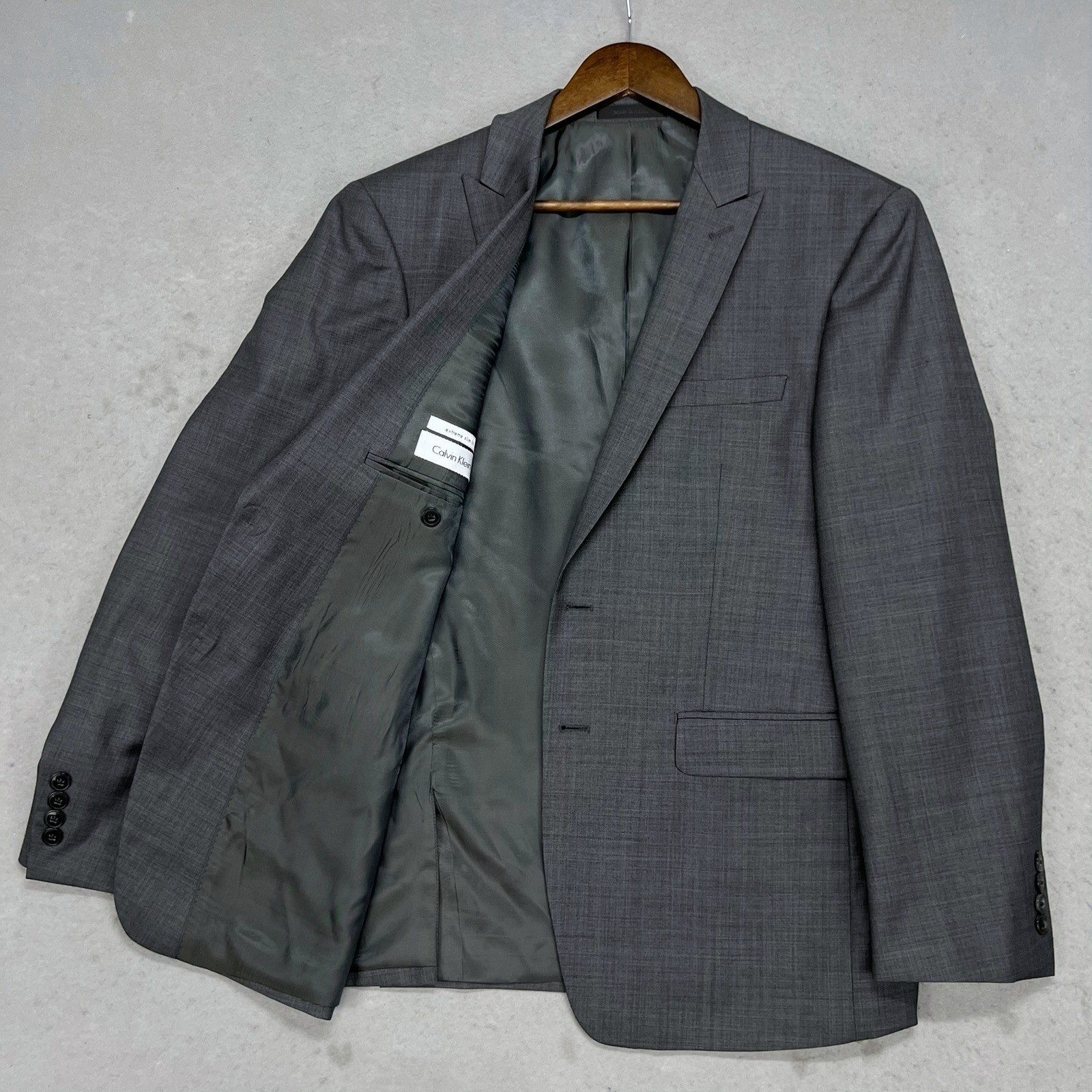 Calvin Klein Mens Gray Extreme Slim Fit Wool Suit Blazer Jac