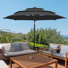 9 FT Patio Umbrellas 3-Tiers Outdoor Table Market Umbrella with Push Button T...