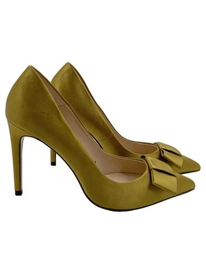 ZARA Basic Escarpins Femme Jaune Satin Nœud Stiletto Élégant (EU 40) - Photo 1/2