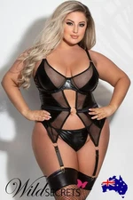 NEW Seven Til Midnight Bound To You Wet Look Bustier & G String Set