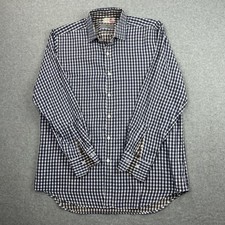 Canali Shirt Mens Large Blue Check Gingham Button Front Dress Casual Made Italy