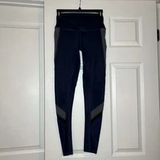 Alo Yoga Elevate Hi-Rise Navy Blue Leggings Black & Navy Mesh Panels Women XS