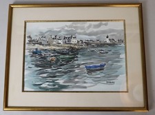 Marcel Halnaut (France) - Boats in Guilvinec Brittany - Watercolour