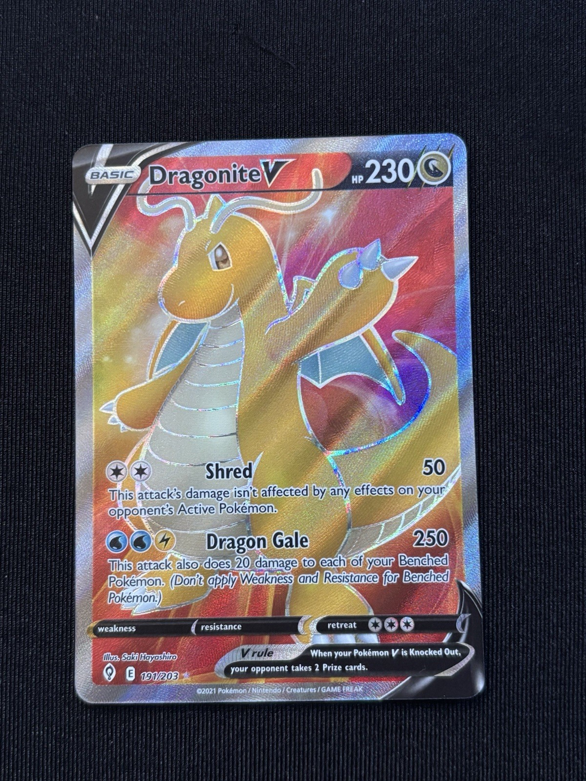 Pokémon TCG Dragonite v Evolving Skies Holo Ultra Rare Full Art Card 191/203