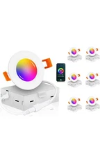 Cloudy Bay 3” Smart WiFi LED Recessed Lights 6PK RGBCW Alexa Google Home