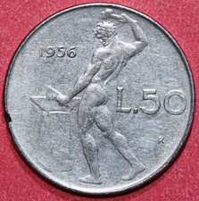 Italy  1956 50 Lire  Female head , Vulcan -  Foreign Coin    22mm