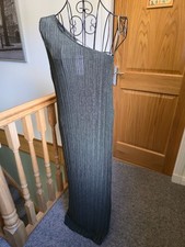 Mango Asymmetrical Knit Maxi Dress in Khaki Size Large (UK 12) BNWT