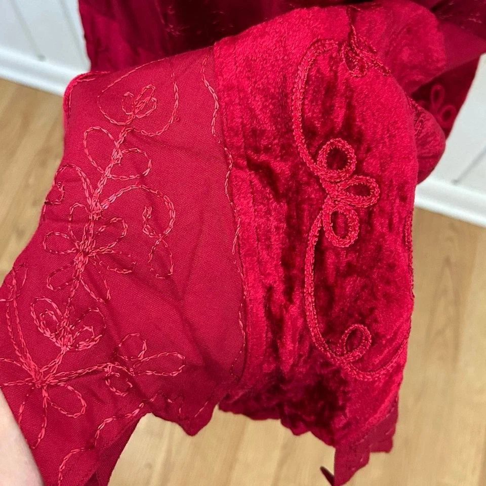 Newport News Mujeres Hada Vintage Falda Midi Boho Rojo Terciopelo Vacaciones Talla 10P Foto 2 de 4