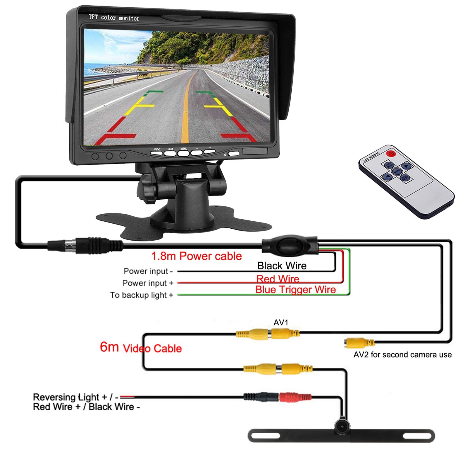 Car Rear View Backup Camera Reverse Camera Night Vision 7" Monitor Waterproof Rv