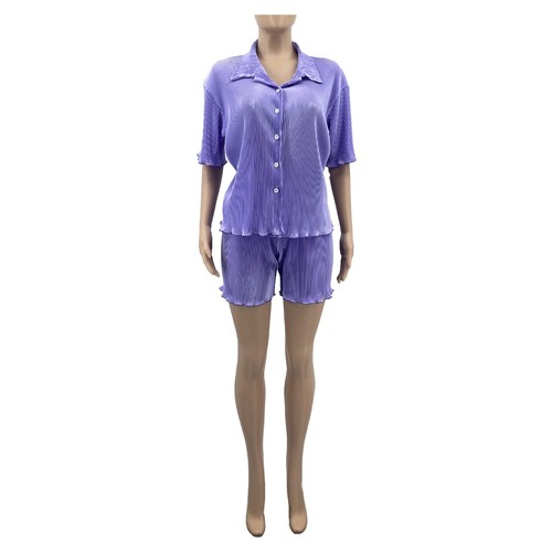Women 2 Piece Pleated Set Short Sleeve Pants Plisse Matching Colorful Outfits... - Picture 5 of 5