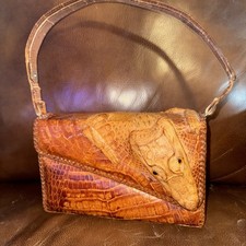 Crocodile Alligator Leather Clutch Handbag Vintage Brown