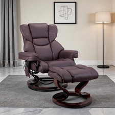 Faux Leather Massage Heated Swivel Recliner Chair for Apartment with Ottoman