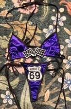Delicates ESCANTE Vtg Black  Purple Bra Thong Set Route 69 Size Small