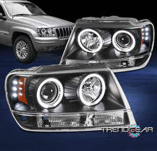 For 99-04 Jeep Grand Cherokee LED Halo Projector Headlights Headlamps Lamp Black