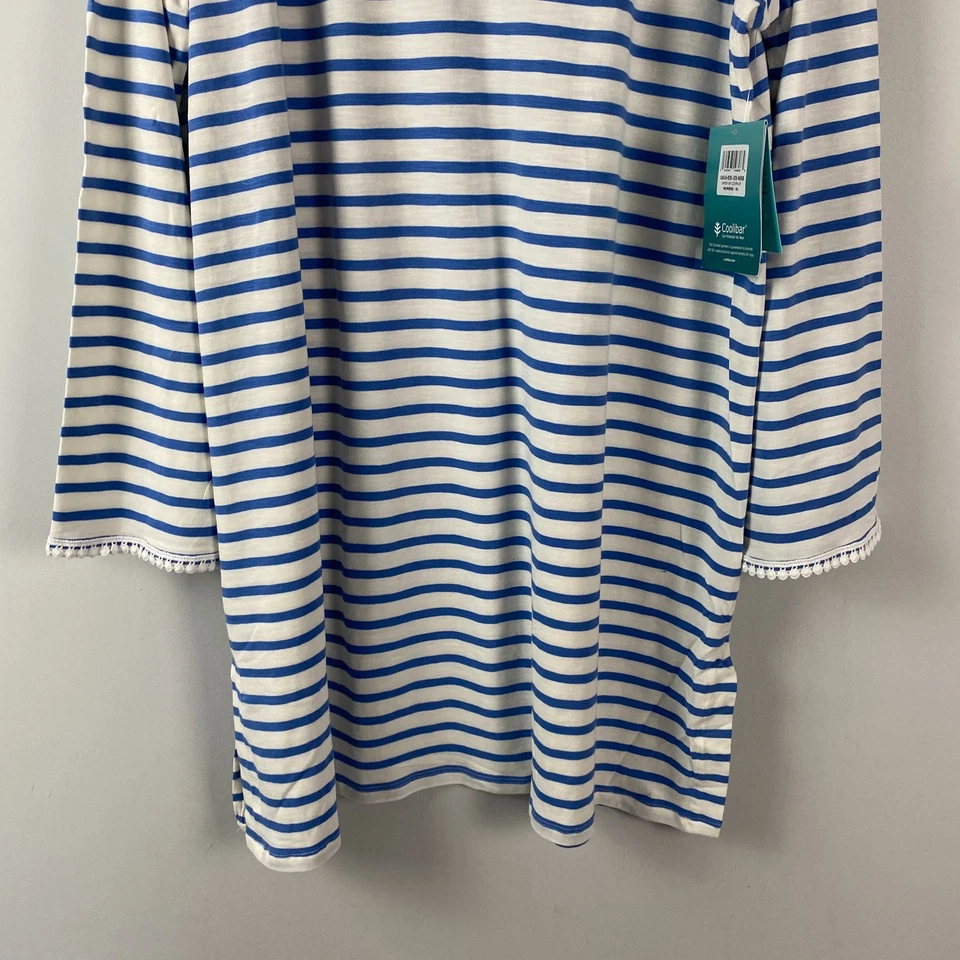 Vestido Coolibar UPF 50+ Samoa Bay Cover-Up tamanho XL algodão orgânico listrado bambu - Imagem 3 de 4