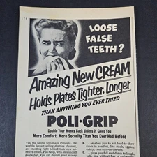 1955 Poli-Grip Denture Adhesive Cream False Teeth Vintage Print Ad Polident Bath