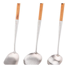 Wokspatel Set Edelstahl 3 St&uuml;ck Woksch&ouml;pfl&ouml;ffel 43 2 cm Birnenholzgriff