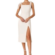 NWOT Lulus Romantic Celebration White Tie Strap Bodycon Midi Dress Size Small