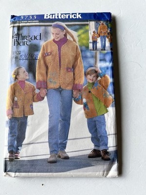 Butterick 5733 The Thread Bare Fleece Jacket Pattern Misses Kids Uncut OOP 1998￼