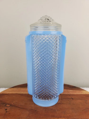 Antique Deco Glass Light Powder Blue Glass Skyscraper Torpedo 8-1/2" Lamp Shade