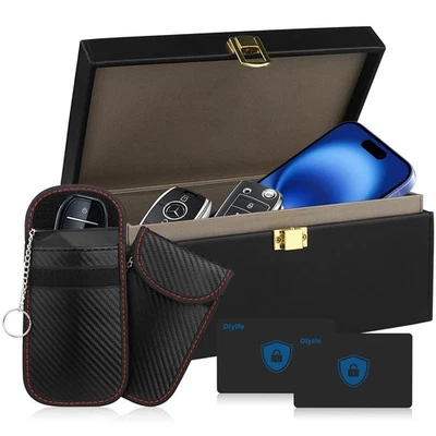 Caja bloqueadora de señal de llave de coche extra grande, [más paquete de 2 bolsas Faraday] Diyife10-15