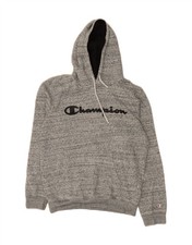 CHAMPION Womens Graphic Hoodie Jumper UK 14 Medium Grey Flecked Cotton BY16
