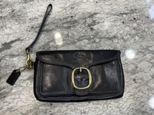 Vintage Coach Bleecker Wristlet Black Leather Brass EUC Tattersall Clutch