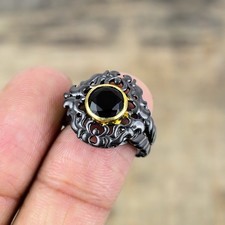 Black Onyx Black And Gold Plated 925 Sterling Silver Ring S.7.5 R8709