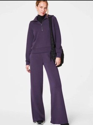 Spanx Air Essentials Half Zip & Wide Leg Pants Set Aubergine S Bottom/XS Top