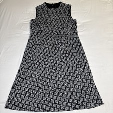 Nine West Womens Large Black White Gray Geo Print Sleeveless Sheath Dress EUC